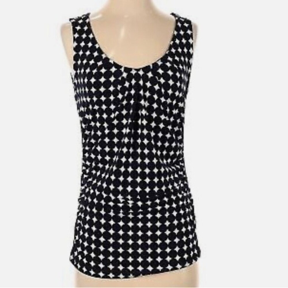 New York & Company navy and white polka dot top size small